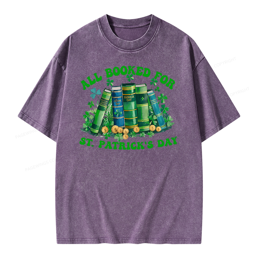 Pagewing Librarian Shirt, Shamrock Book Shirt Unisex Washed T-shirt