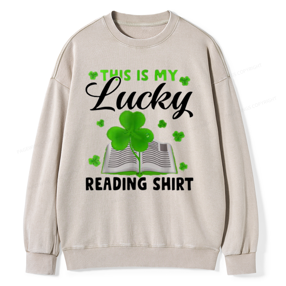 Pagewin Lucky Reading St Patricks Day Book Lover Unisex Washed Sweatsh