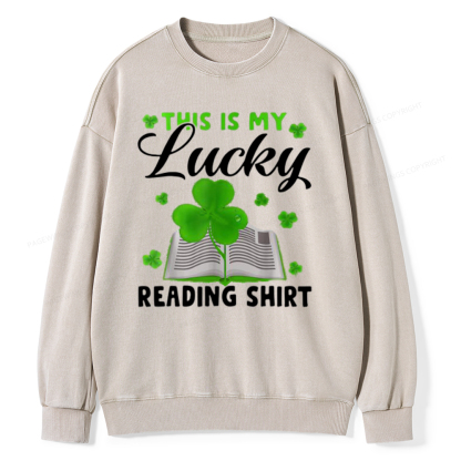Pagewin Lucky Reading St Patricks Day Book Lover Unisex Washed Sweatshirt