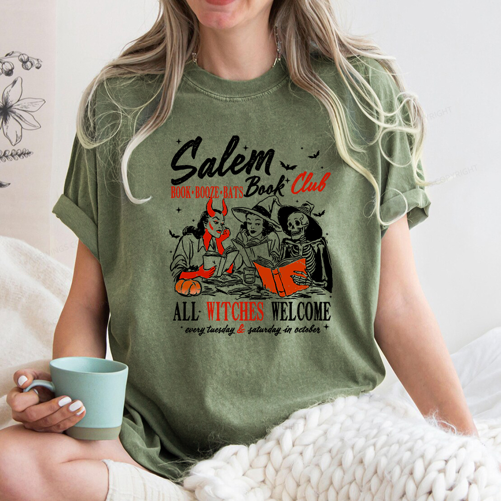 Pagewings Spooky Girl Reading Halloween  Unisex Washed T-shirt