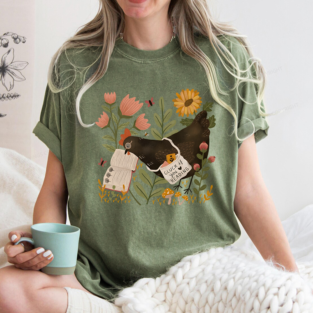 Pagewings Chicken Reading a Book Unisex Washed T-shirt