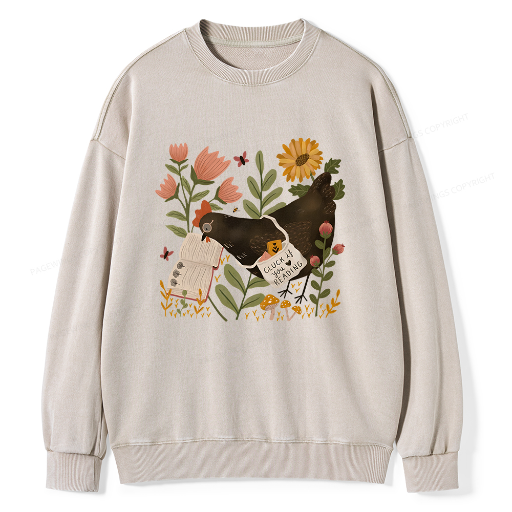 Pagewings Chicken Reading a Book Unisex Washed Sweatshirt