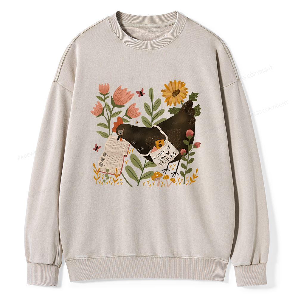 Pagewings Chicken Reading a Book Unisex Washed Sweatshirt