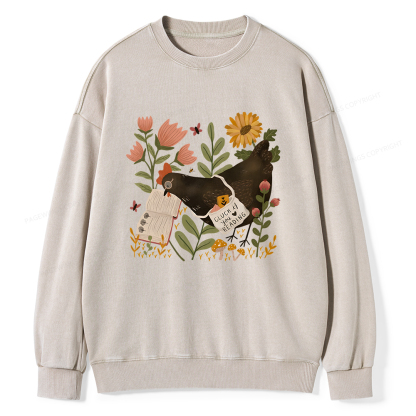 Pagewings Chicken Reading a Book Unisex Washed Sweatshirt
