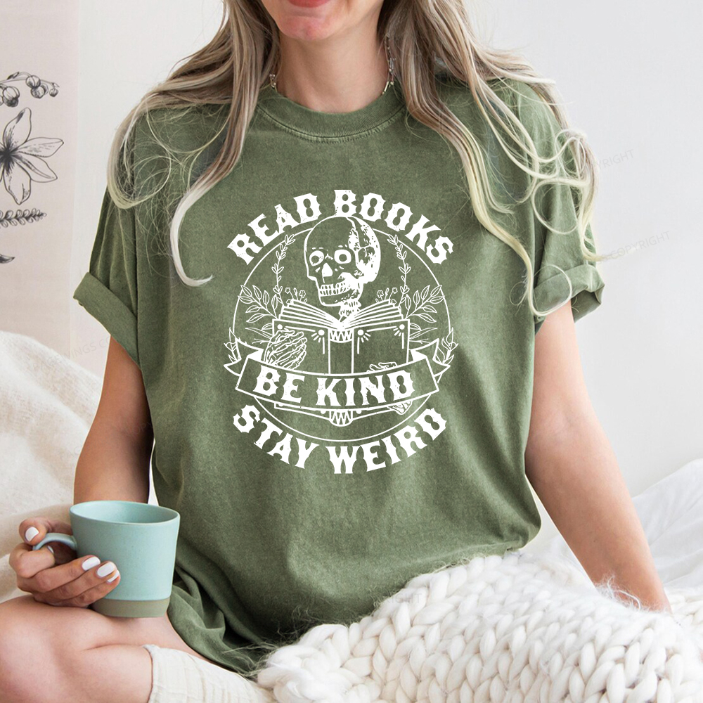 Pagewings Read Books Be Kind Stay Weird Unisex Washed T-shirt