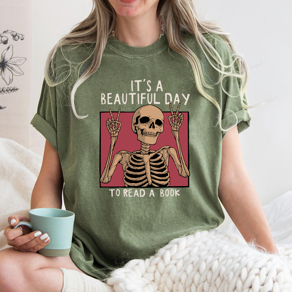 Pagewings It's A Beautiful Day To Read A Book Unisex Washed T-shirt