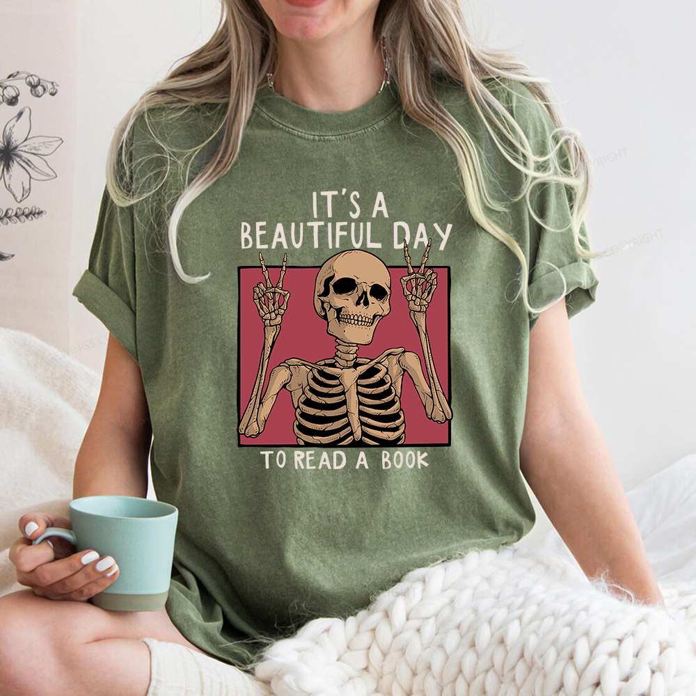 Pagewings It's A Beautiful Day To Read A Book Unisex Washed T-shirt