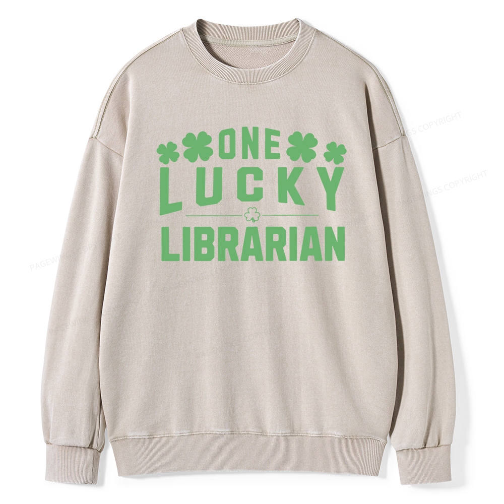 Pagewin Lucky Librarian Comfort Colors Tshirt Unisex Washed Sweatshirt