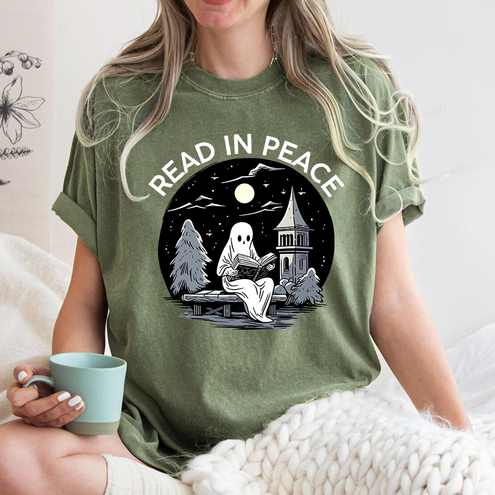 Pagewings Halloween Read In Peace Unisex Washed T-shirt