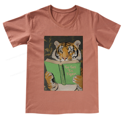 Pagewings Motivational Tiger Reading V-neck T-shirt