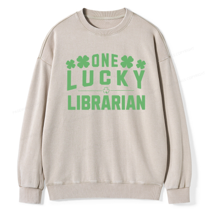 Pagewin Lucky Librarian Comfort Colors Tshirt Unisex Washed Sweatshirt