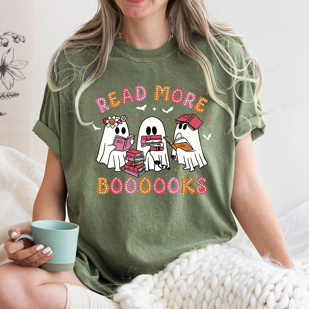 Pagewings Cute Ghost Book Read More Books Unisex Washed T-shirt
