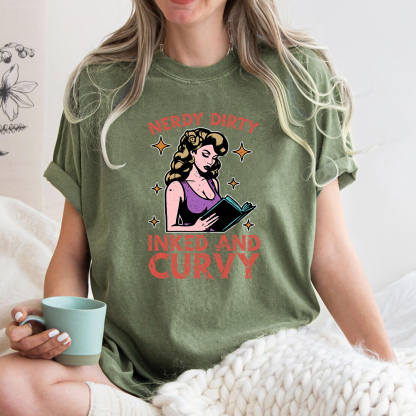 Pagewings Reading Nerdy Dirty Inked And Curvy Unisex Washed T-shirt