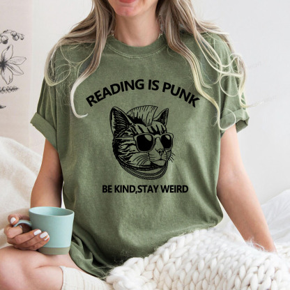 Pagewings Reading Is Punk Be Kind Stay Weird Unisex Washed T-shirt