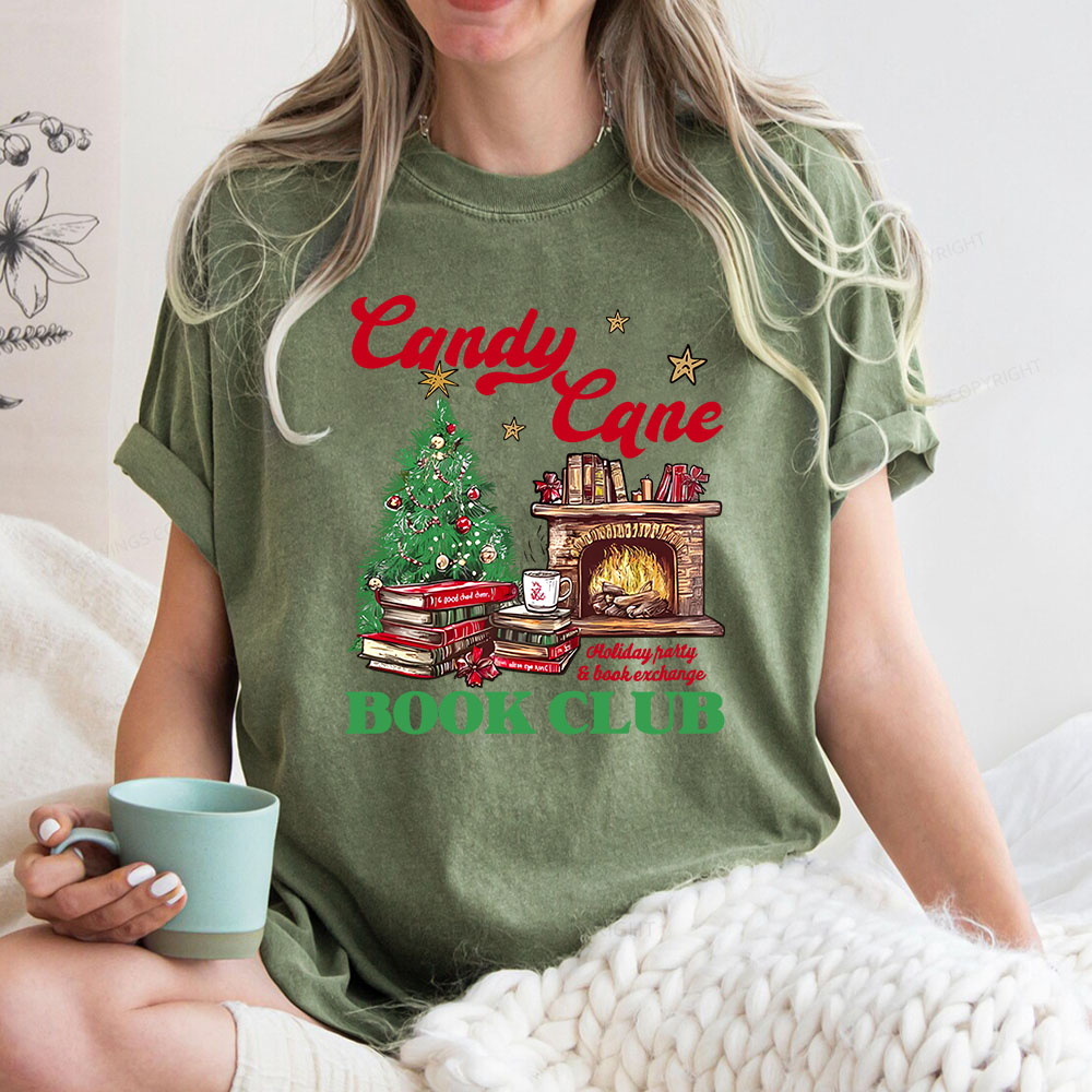 Pagewings Candy Cane Christmas Book Club Unisex Washed T-shirt