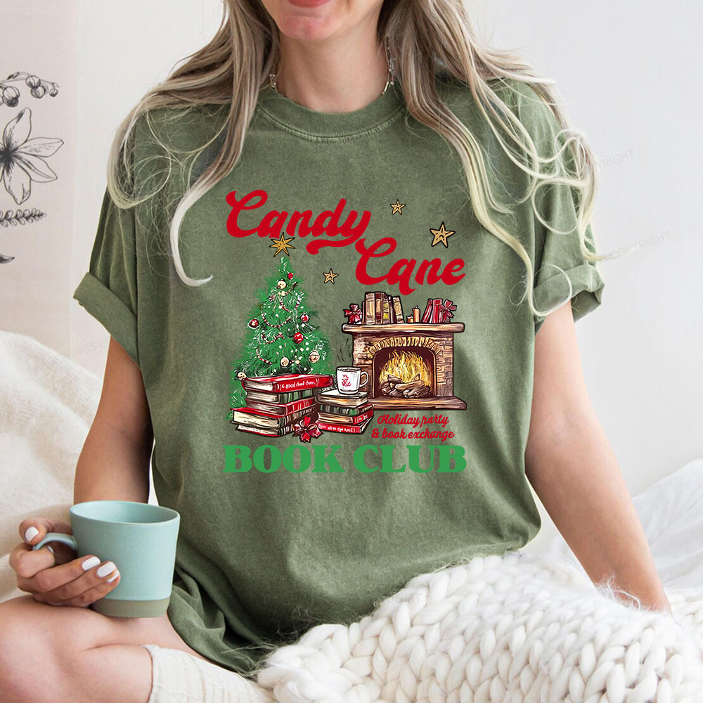 Pagewings Candy Cane Christmas Book Club Unisex Washed T-shirt