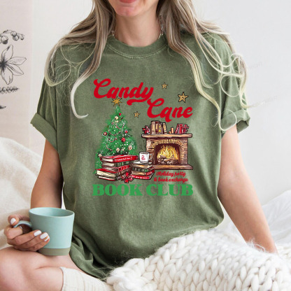 Pagewings Candy Cane Christmas Book Club Unisex Washed T-shirt