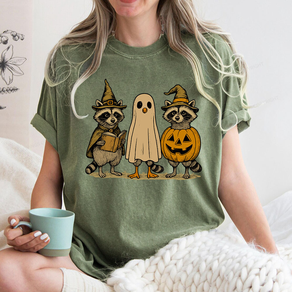 Pagewings Halloween Raccoon Unisex Washed T-shirt