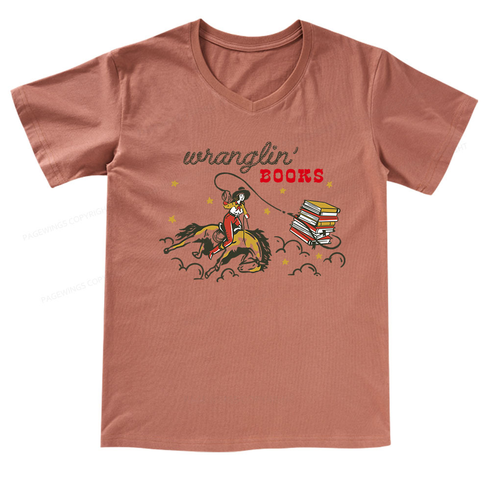 Pagewings Wranglin' Books V-neck T-shirt