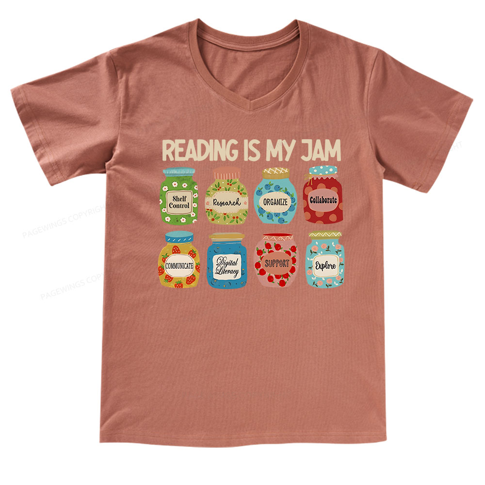 Pagewings Reading is My Jam Bookworm V-neck T-shirt