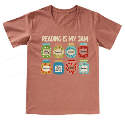 Pagewings Reading is My Jam Bookworm V-neck T-shirt