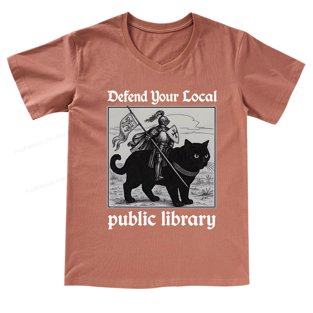 Pagewings Defend Your Local public library V-neck T-shirt