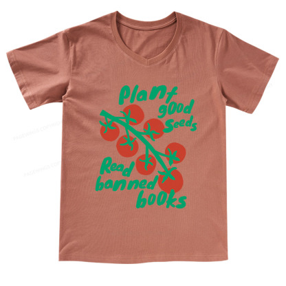 Pagewings Plant Good Seeds Read Banned Books V-neck T-shirt