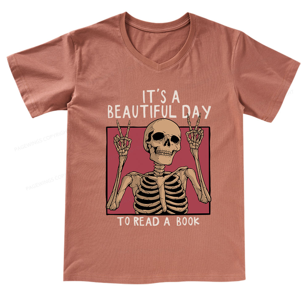Pagewings It's A Beautiful Day To Read A Book V-neck T-shirt