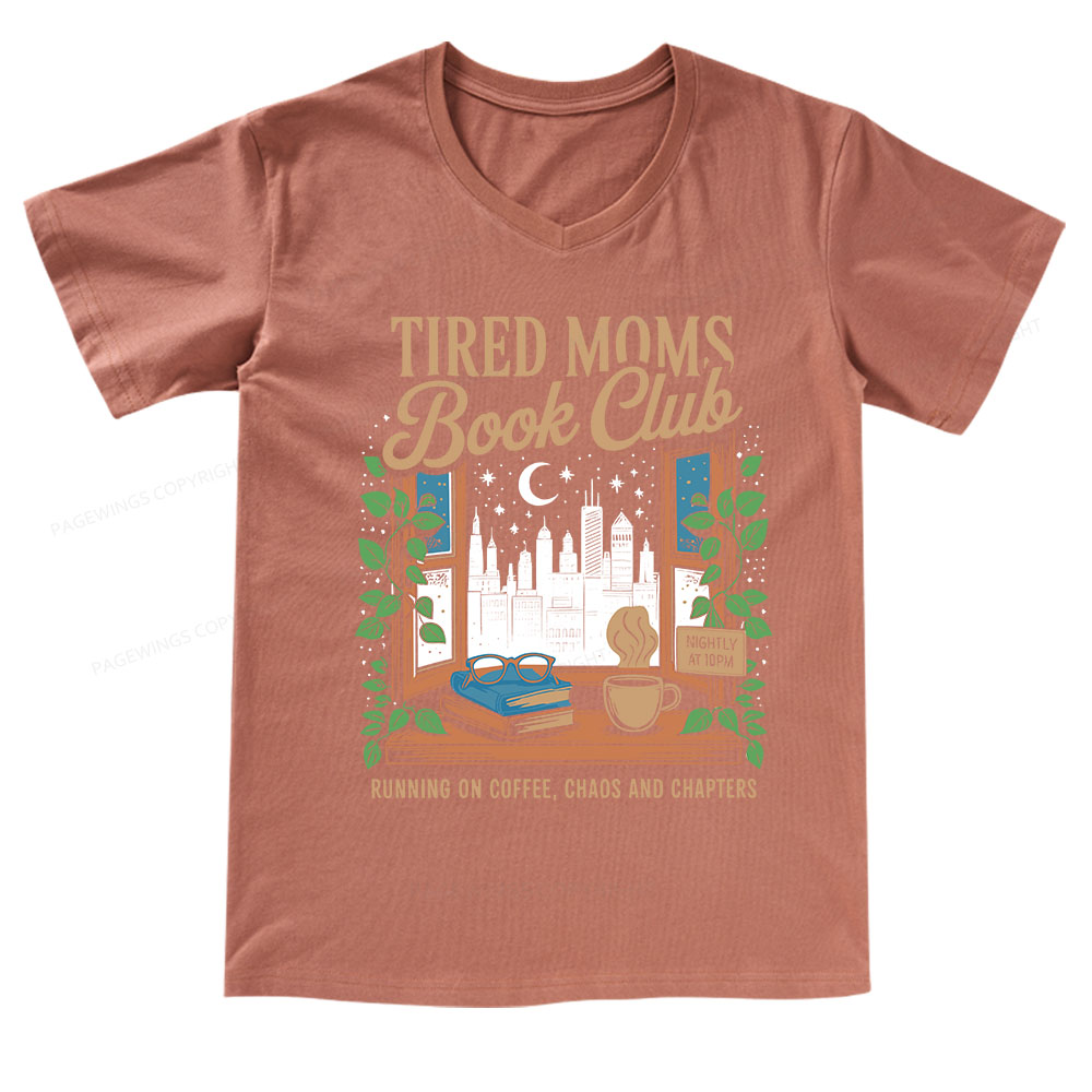 Pagewings Tired Moms Book Club V-neck T-shirt