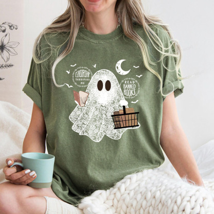 Pagewings Bookish Cute Lace Ghost Halloween Unisex Washed T-shirt