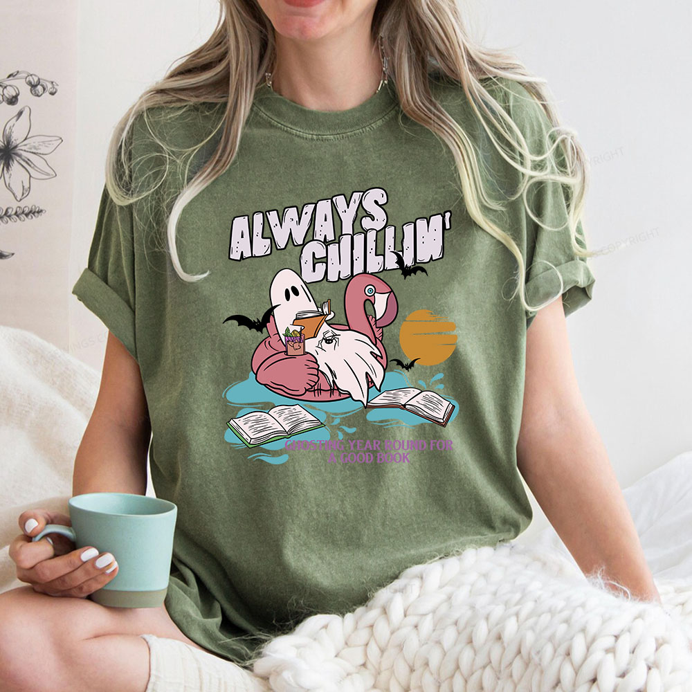 Pagewings Book Lover Summerween Always Chillin' Unisex Washed T-shirt