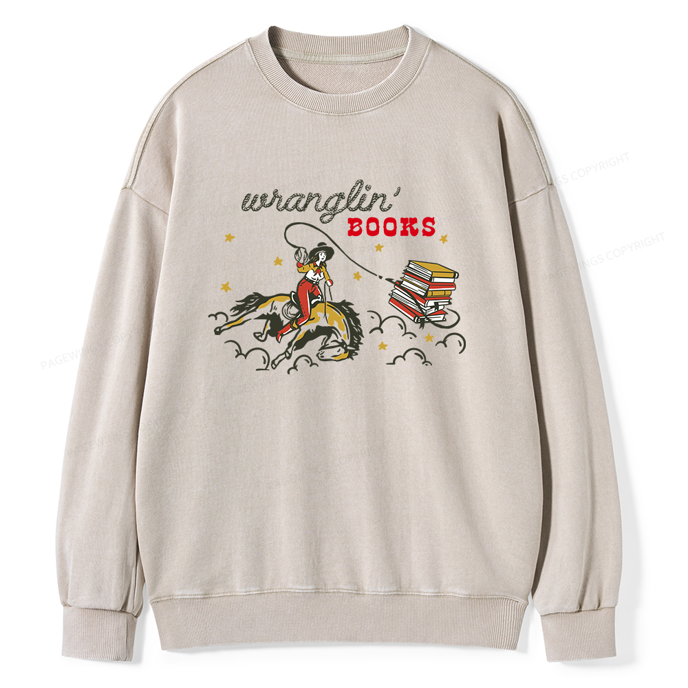 Pagewings Wranglin' Books Unisex Washed Sweatshirt