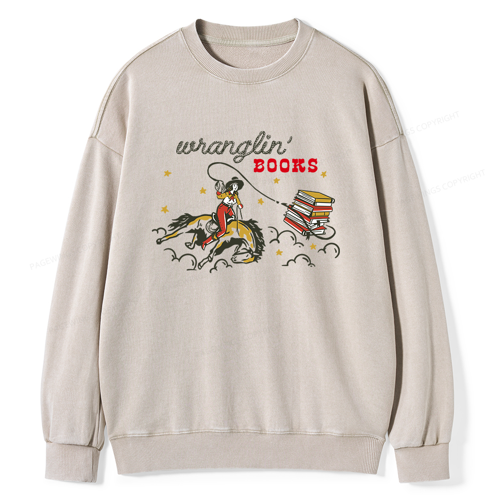 Pagewings Wranglin' Books Unisex Washed Sweatshirt