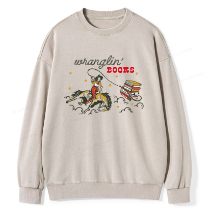 Pagewings Wranglin' Books Unisex Washed Sweatshirt