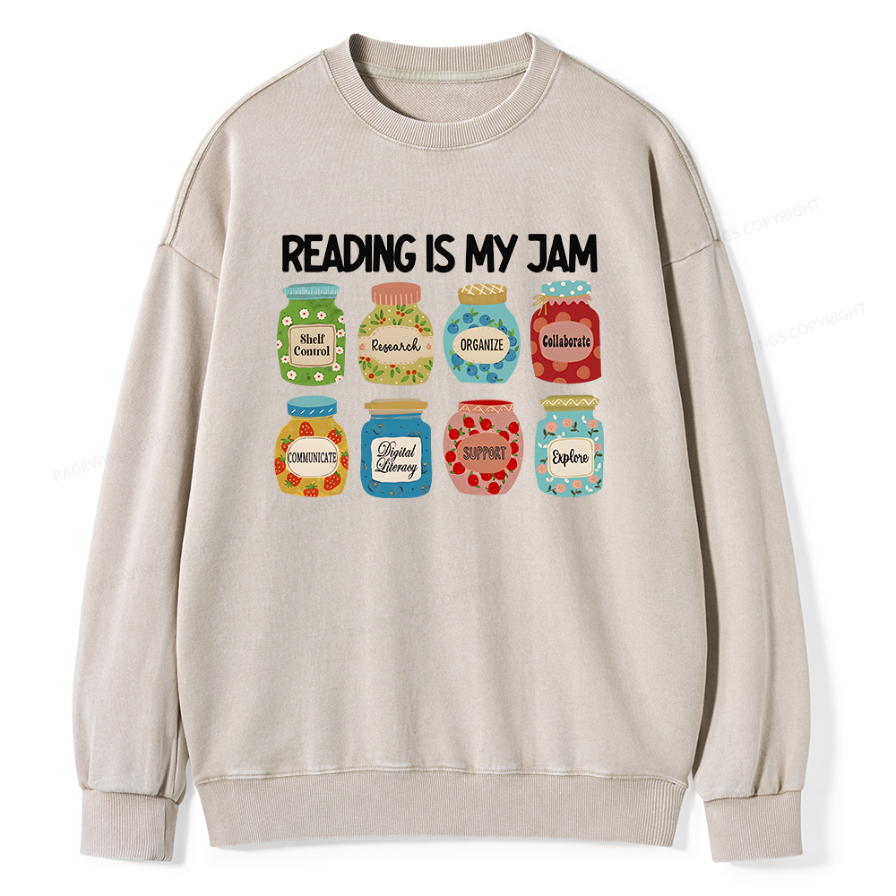 Pagewings Reading is My Jam Bookworm Unisex Washed Sweatshirt
