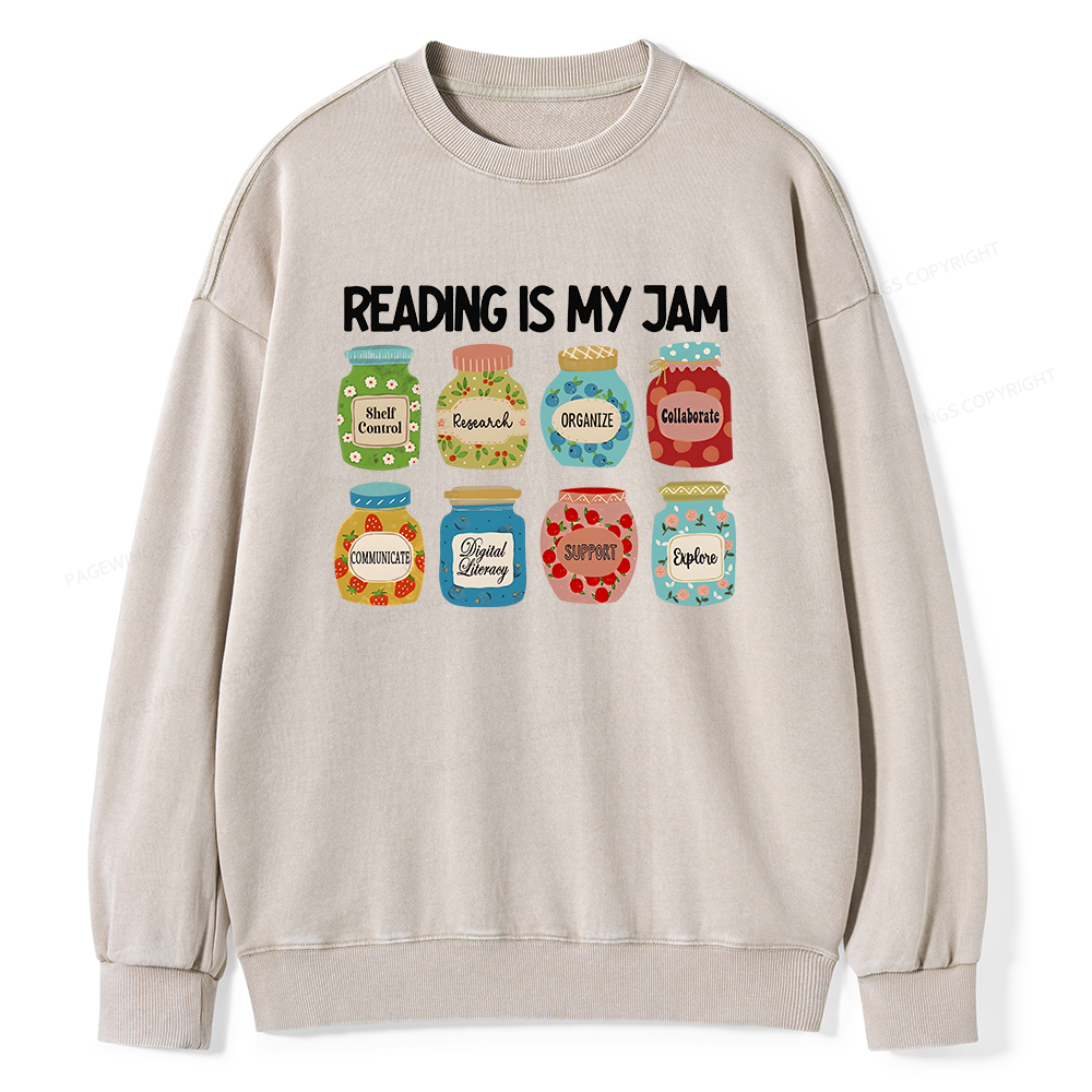 Pagewings Reading is My Jam Bookworm Unisex Washed Sweatshirt