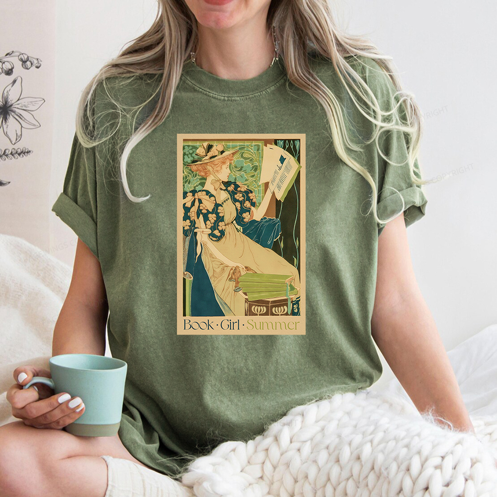 Pagewings Book Girl Summer Unisex Washed T-shirt