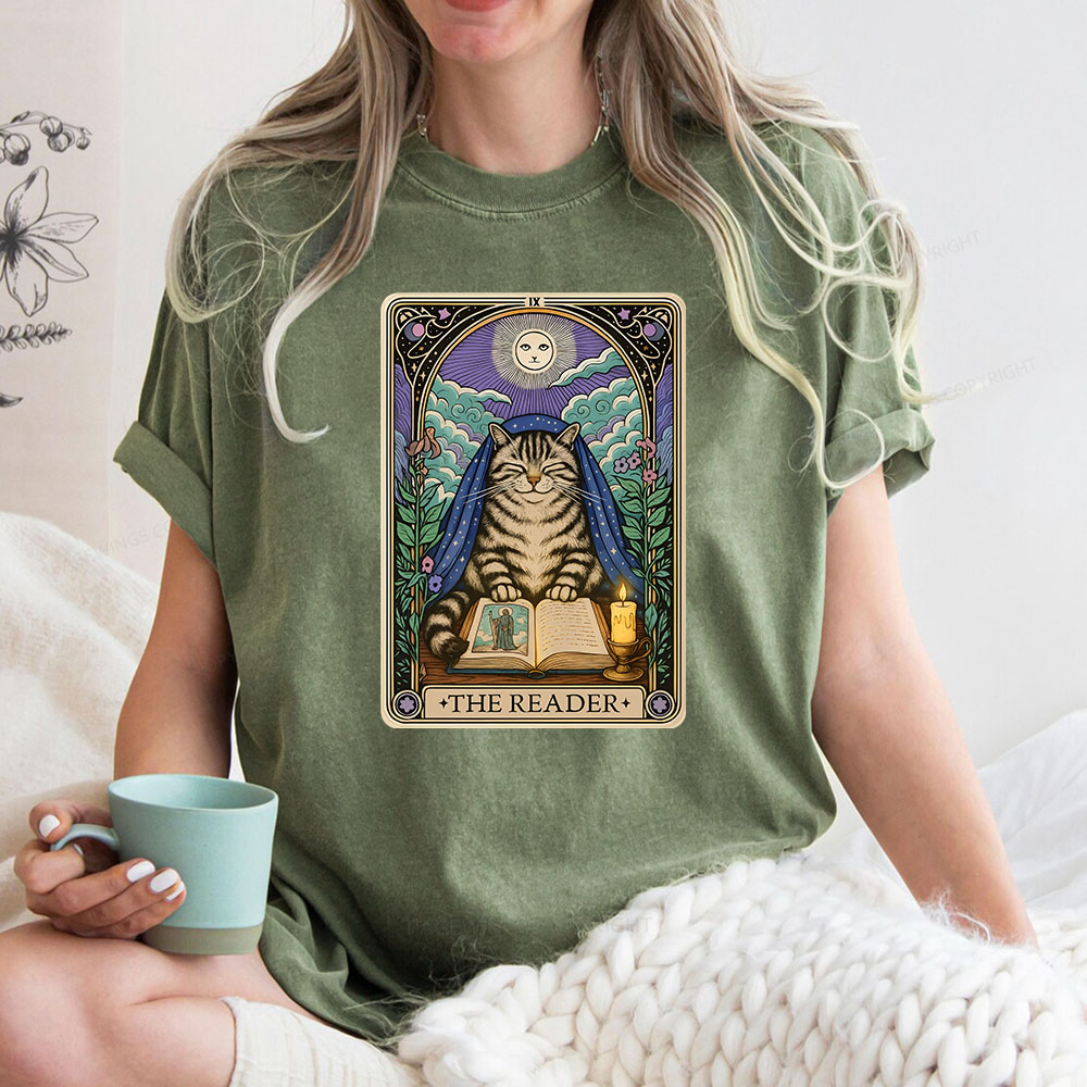 Pagewings The Reader Cat Tarot CardsUnisex Washed T-shirt