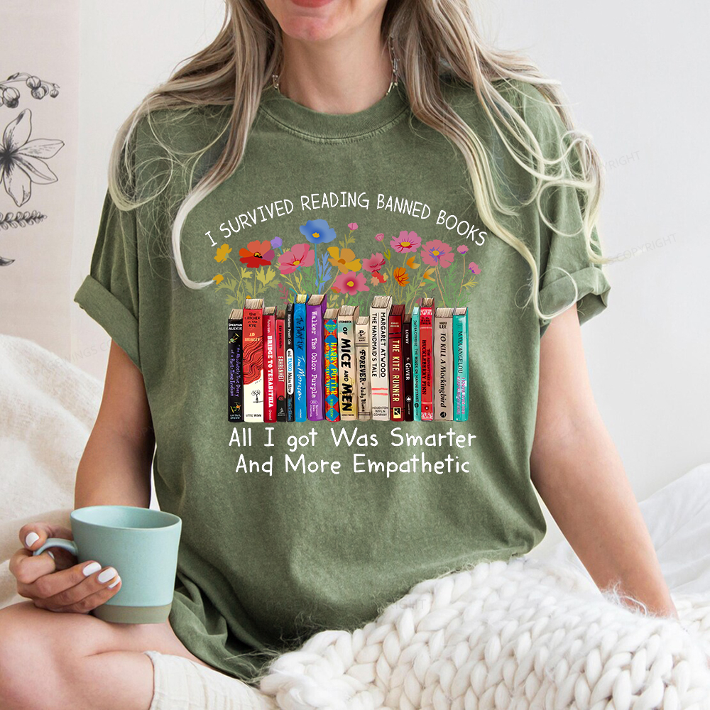 Pagewings Survived Banned Books Got Smarter Unisex Washed T-shirt