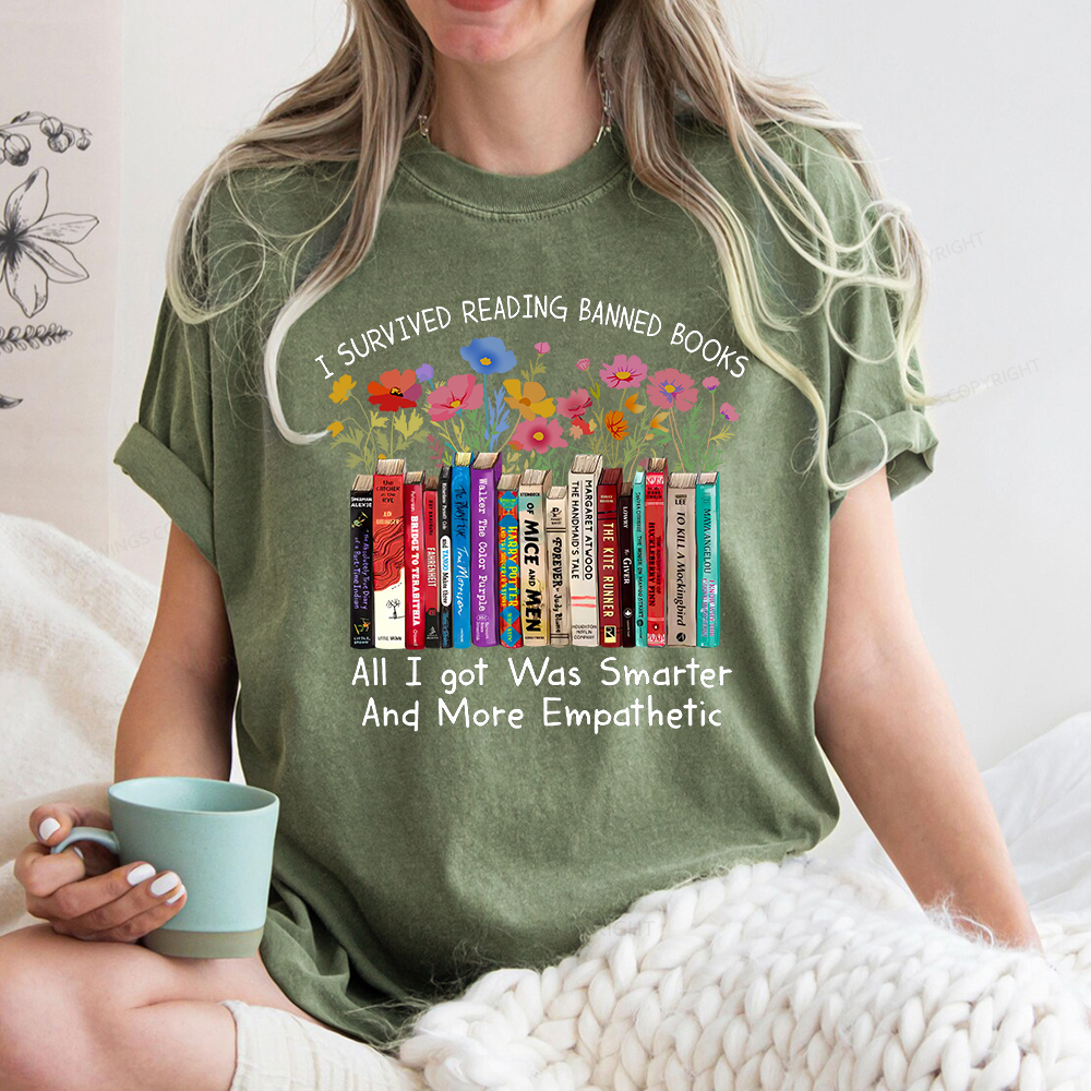 Pagewings Survived Banned Books Got Smarter Unisex Washed T-shirt