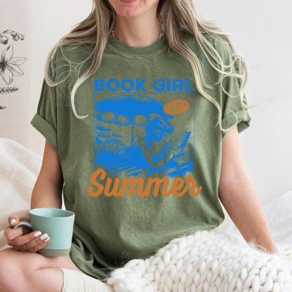 Pagewings Book Girl Summer Unisex Washed T-shirt