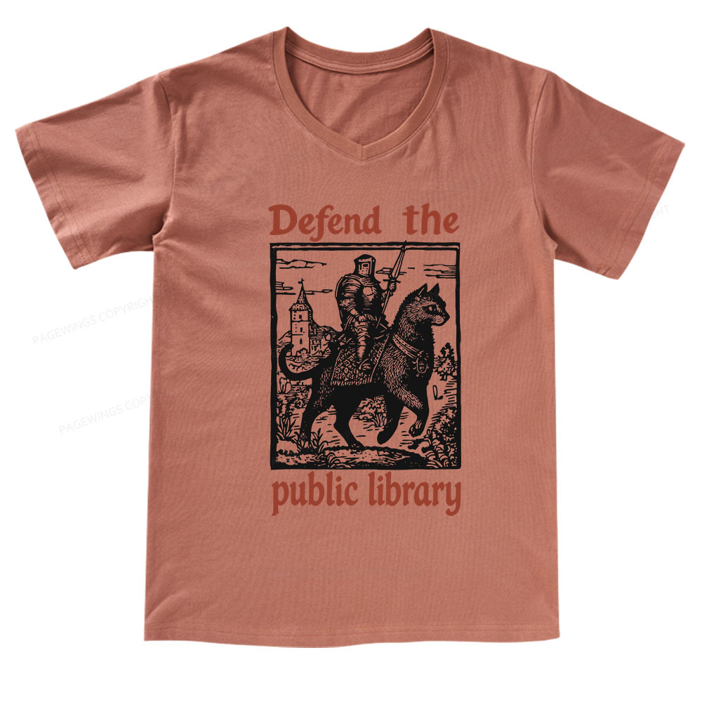 Pagewings Defend the Public Library V-neck T-shirt