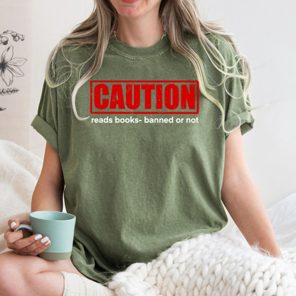 Pagewings Caution Reads Books Banned Or Not Unisex Washed T-shirt