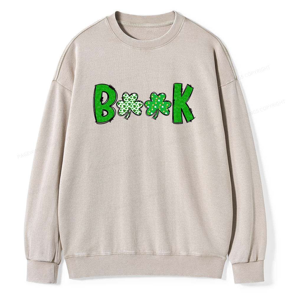 Shamrock Book St Patricks Day Unisex Washed Sweatshirt
