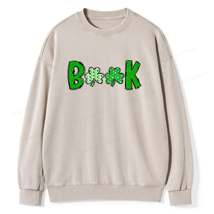 Shamrock Book St Patricks Day Unisex Washed Sweatshirt