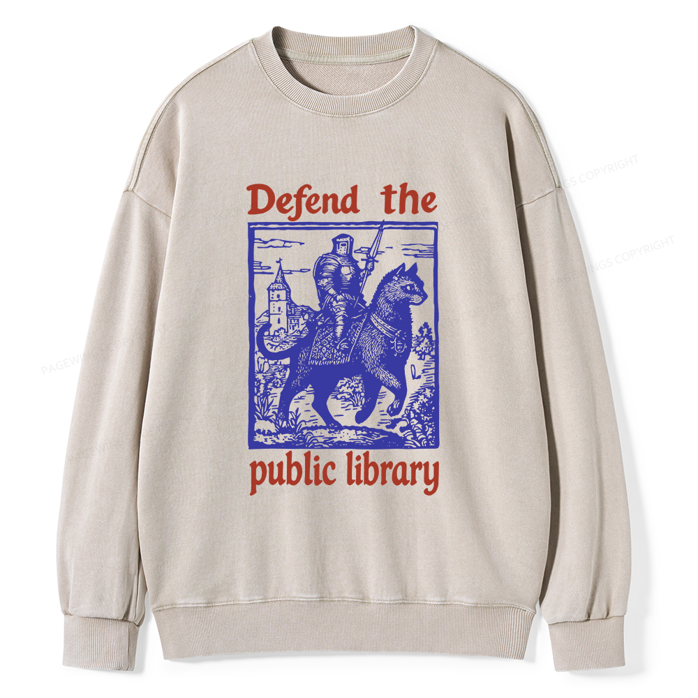 Pagewings Defend the Public Library Unisex Washed Sweatshirt