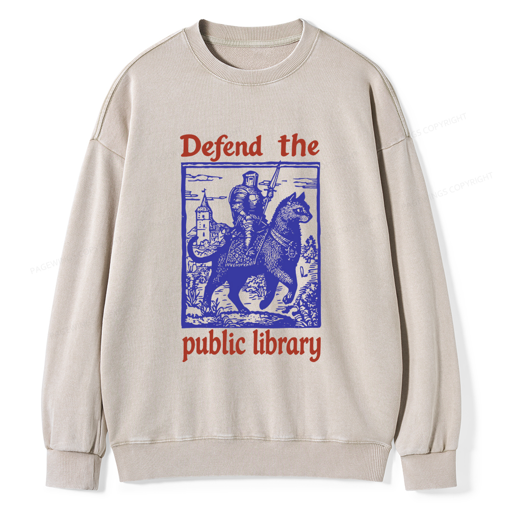 Pagewings Defend the Public Library Unisex Washed Sweatshirt