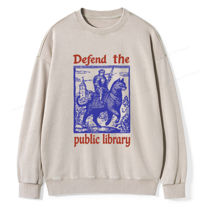Pagewings Defend the Public Library Unisex Washed Sweatshirt