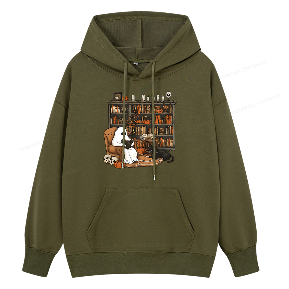 Pagewings Halloween Ghost Reading Books Unisex Classic Hoodie