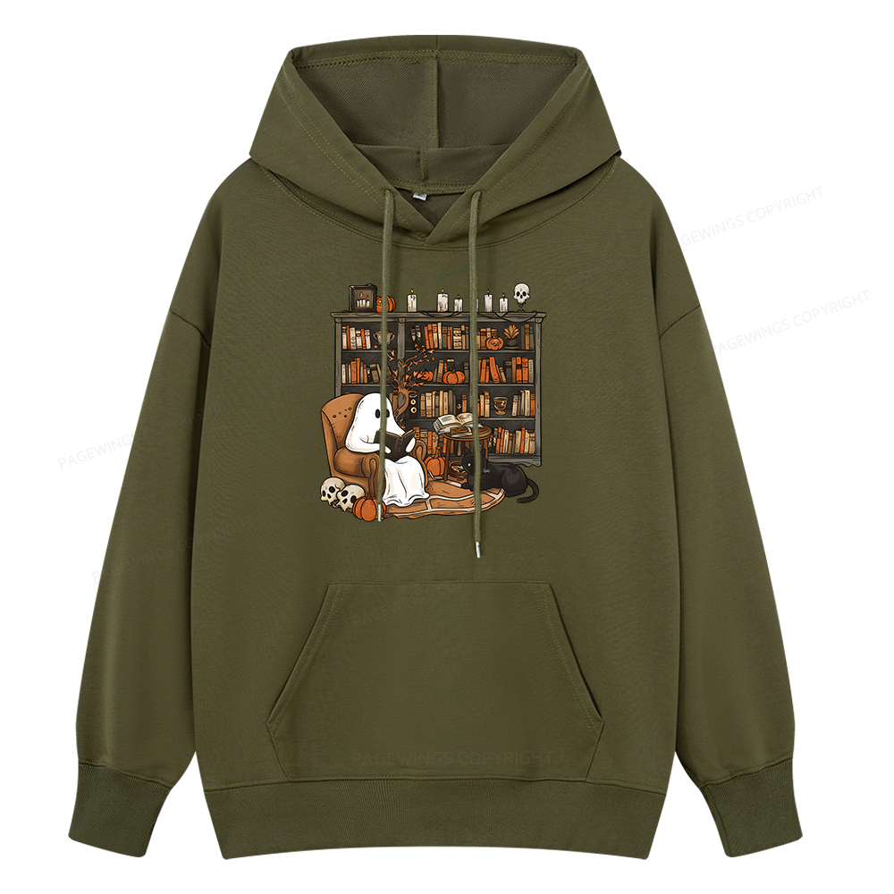 Pagewings Halloween Ghost Reading Books Unisex Classic Hoodie